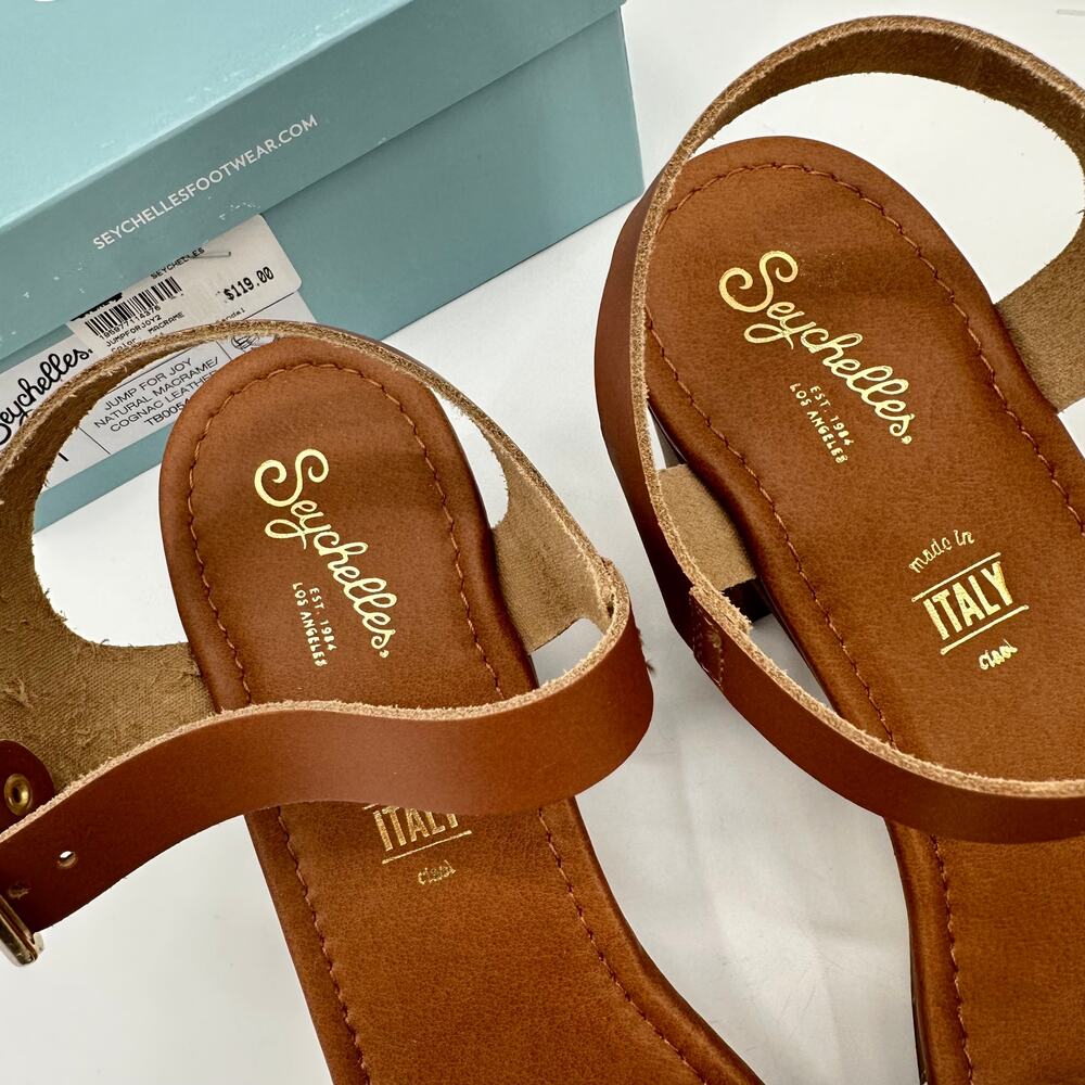 SEYCHELLES New in Box Jump for Joy Wooden Heel in Cognac and Macrame // 11 - Picture 6 of 12